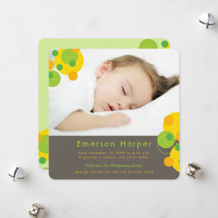 Cartes Pour Fêtes Annuelles Citrus Green Bubbly Retro Circles Baby Boy Photo