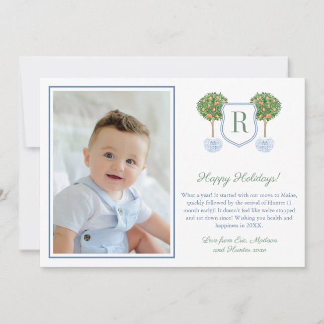 Cartes Pour Fêtes Annuelles Citrus Joyeuses Fêtes Monogramme Blason Image Fête (Devant)