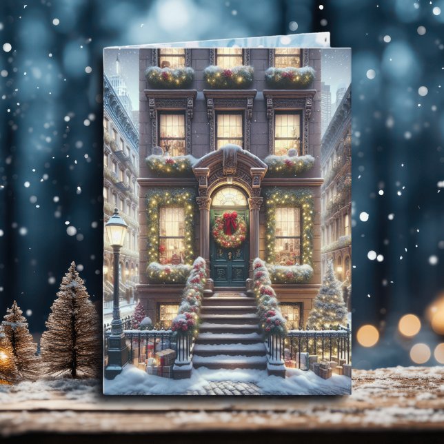 Cartes Pour Fêtes Annuelles City Brownstone à Noël Personnalisé (Créateur téléchargé)