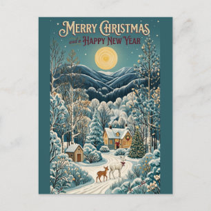 Cartes Pour Fêtes Annuelles Clair de lune sur la vallée hivernale