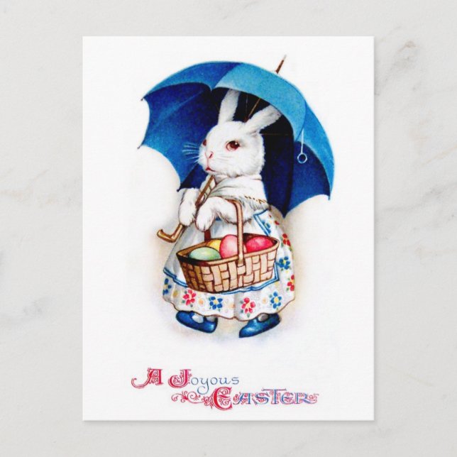 Cartes Pour Fêtes Annuelles Clapsaddle : Fille lapin de Pâques avec parapluie (Devant)