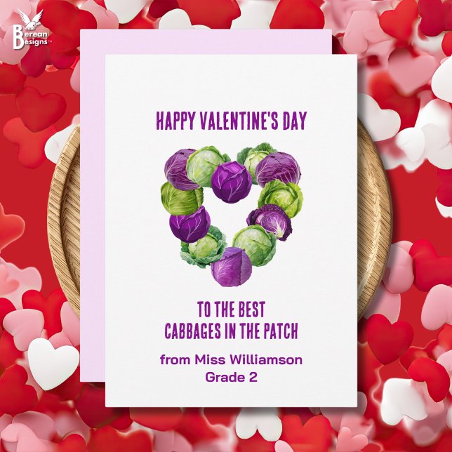 Cartes Pour Fêtes Annuelles Class Valentines MEILLEURS CHOUX DU PATCH Professe (CLASS VALENTINE'S DAY CARD from Teacher to children, with BEST CABBAGES IN THE PATCH design. )