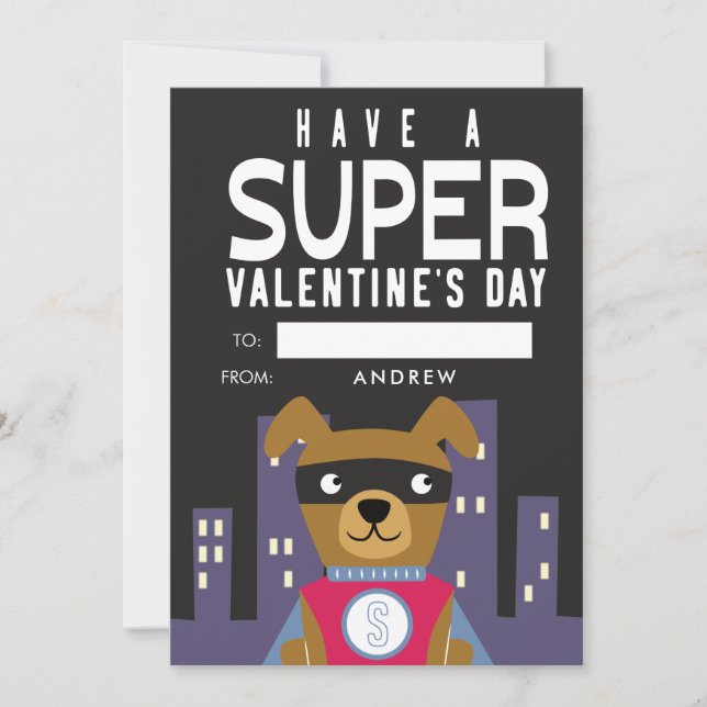 Cartes Pour Fêtes Annuelles Classe de Chien Superhero Valentine (Devant)