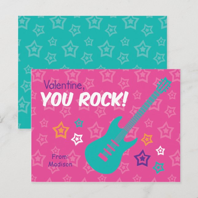 Cartes Pour Fêtes Annuelles Classe de guitare rock Valentines (Devant / Derrière)