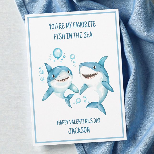 Cartes Pour Fêtes Annuelles Classe de l'école des requins pour enfants Joyeuse (Kids Shark School Classroom Happy Valentine's Day Holiday Card)