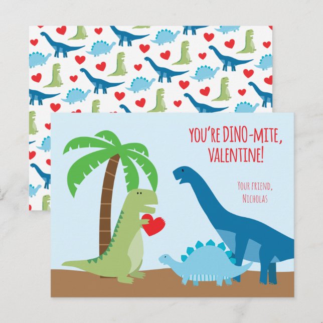 Cartes Pour Fêtes Annuelles Classe Dinosaur Valentine - T-Rex (Devant / Derrière)