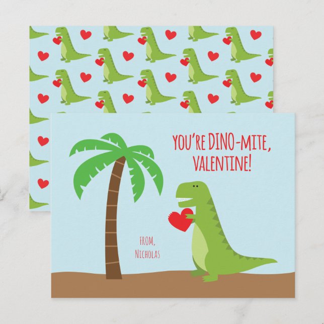 Cartes Pour Fêtes Annuelles Classe Dinosaure Valentines - T-Rex (Devant / Derrière)