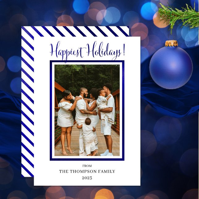 Cartes Pour Fêtes Annuelles Classe Élégant Faux Papier Aluminium Photo Meilleu (Wish your friends and family "Happiest Holidays" with this royal blue photo design!)