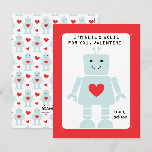 Cartes Pour Fêtes Annuelles Classe Robot Valentines (Devant / Derrière)