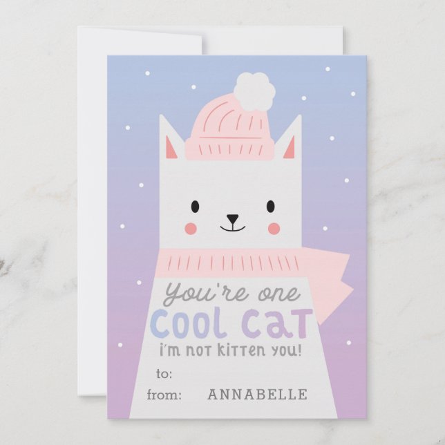Cartes Pour Fêtes Annuelles Classe Valentines Cool Chat (Devant)