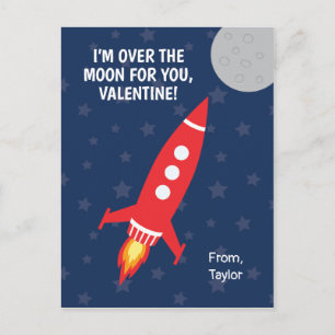 Cartes Pour Fêtes Annuelles Classe Valentines de la lune spatiale de fusées
