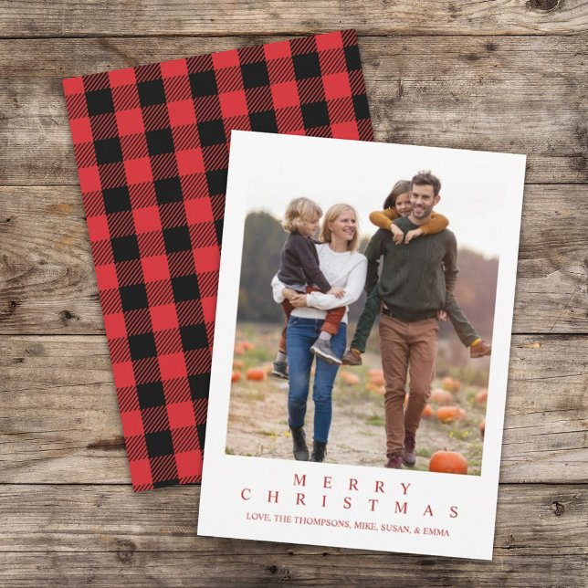 Cartes Pour Fêtes Annuelles Classic Buffalo Check Joyeux Noël Photo (Créateur téléchargé)
