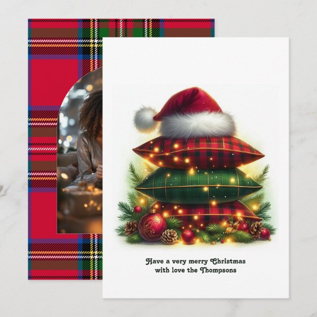 Cartes Pour Fêtes Annuelles Classic Cozy Plaid Family Holiday Photo (Devant / Derrière)