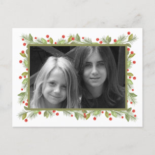 Cartes Pour Fêtes Annuelles Classic Elegant Pinecone Holly Greenery 1 Photo