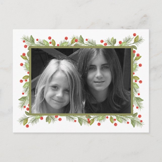 Cartes Pour Fêtes Annuelles Classic Elegant Pinecone Holly Greenery 1 Photo (Devant)