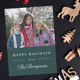 Cartes Pour Fêtes Annuelles Classic Green Happy Holidays Photo de famille