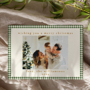 Cartes Pour Fêtes Annuelles Classic Green Plaid Custom Two Photo Noël