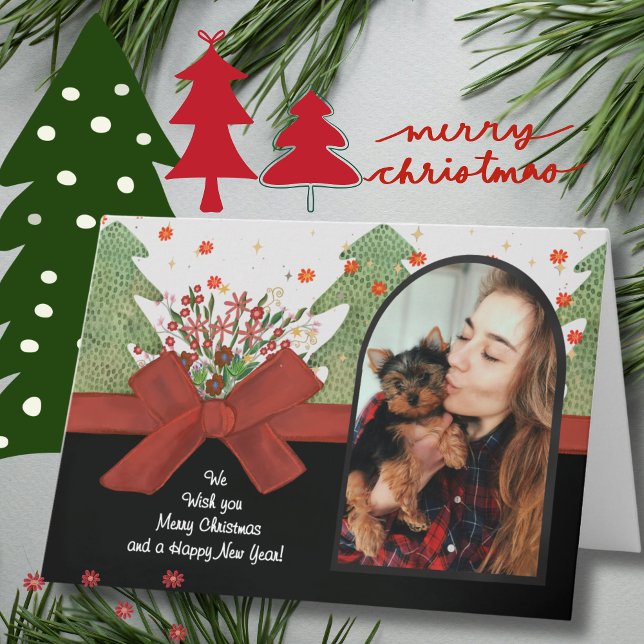 Cartes Pour Fêtes Annuelles Classic Green & Red Festive Trees Photo Arch (Classic Green & Red Festive Trees Photo Arch Holiday Card)