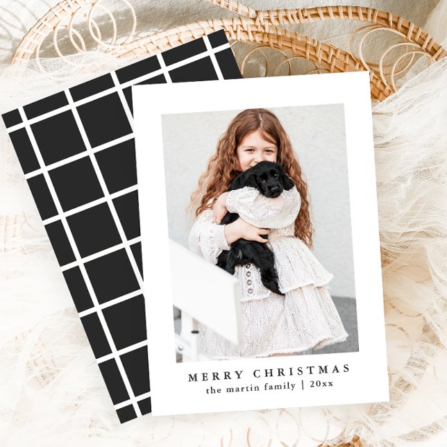 Cartes Pour Fêtes Annuelles Classic Grey Check Motif Joyeux Noël Photo (Créateur téléchargé)