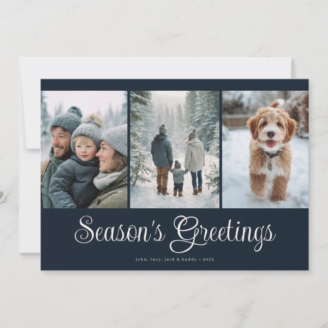 Cartes Pour Fêtes Annuelles Classic Navy Seasons Greetings Photo Collage (Devant)