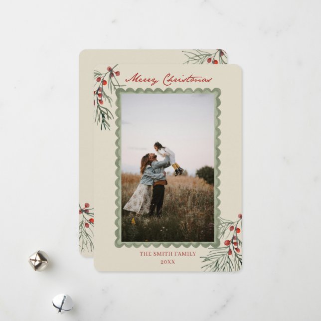 Cartes Pour Fêtes Annuelles Classic Red Berry Christmas (Devant/Arrière en situation)