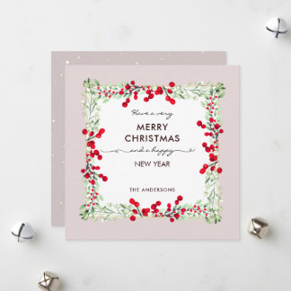 Cartes Pour Fêtes Annuelles Classic Red Green Botanical Peach XMas