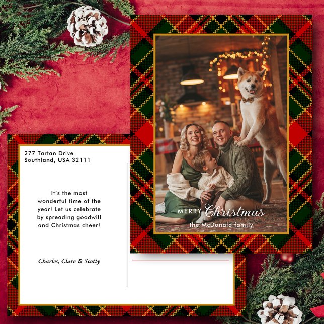 Cartes Pour Fêtes Annuelles Classic Red, Green, Gold Christmas Plaid 1-Photo (Créateur téléchargé)