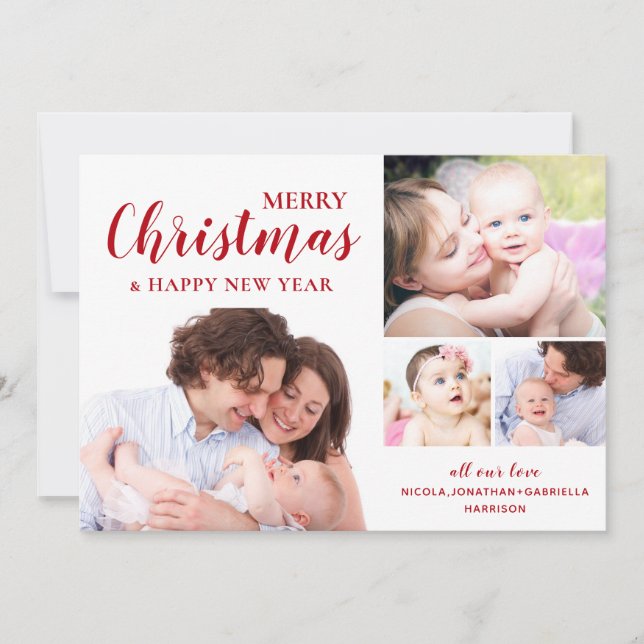 Cartes Pour Fêtes Annuelles Classic Red Joyeux Noël Photo Collage (Devant)