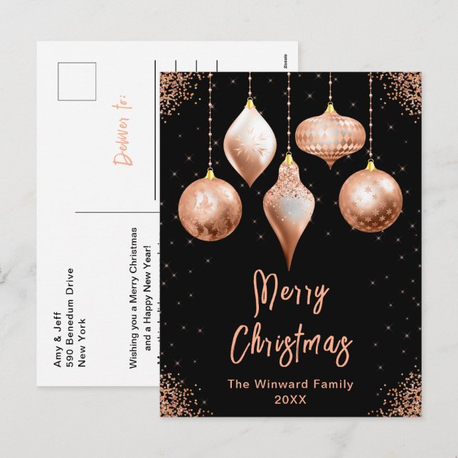 Cartes Pour Fêtes Annuelles Classic Rose Gold Ornaments Merry Christmas (Devant / Derrière)