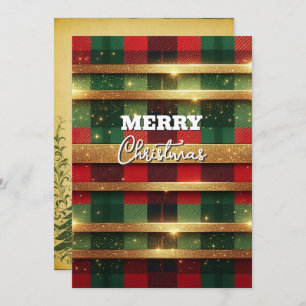 Cartes Pour Fêtes Annuelles Classic Rouge et Vert Plaid Sparkling Gold Stripes