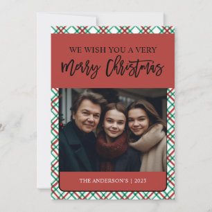 Cartes Pour Fêtes Annuelles Classic Rouge Vert Plaid Une photo
