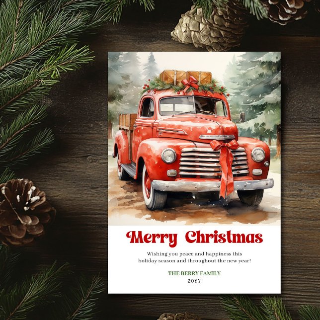 Cartes Pour Fêtes Annuelles Classic rustic Christmas red car festive artwork (Classic rustic Christmas red car festive artwork)