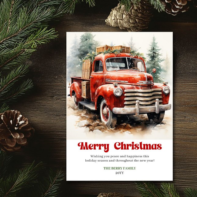 Cartes Pour Fêtes Annuelles Classic rustic Christmas scene red car design (Classic rustic Christmas scene red car design)