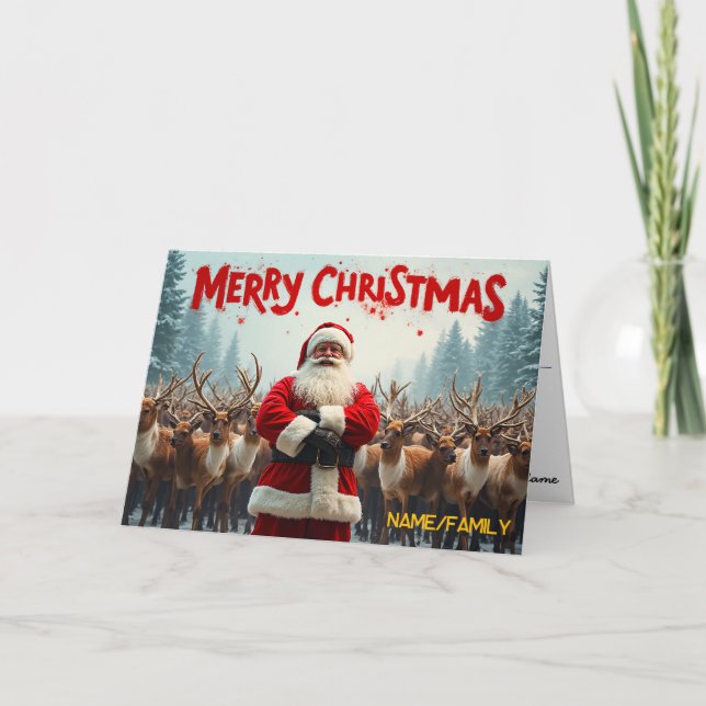 Cartes Pour Fêtes Annuelles Classic Santa Claus & Reindeer (Devant)