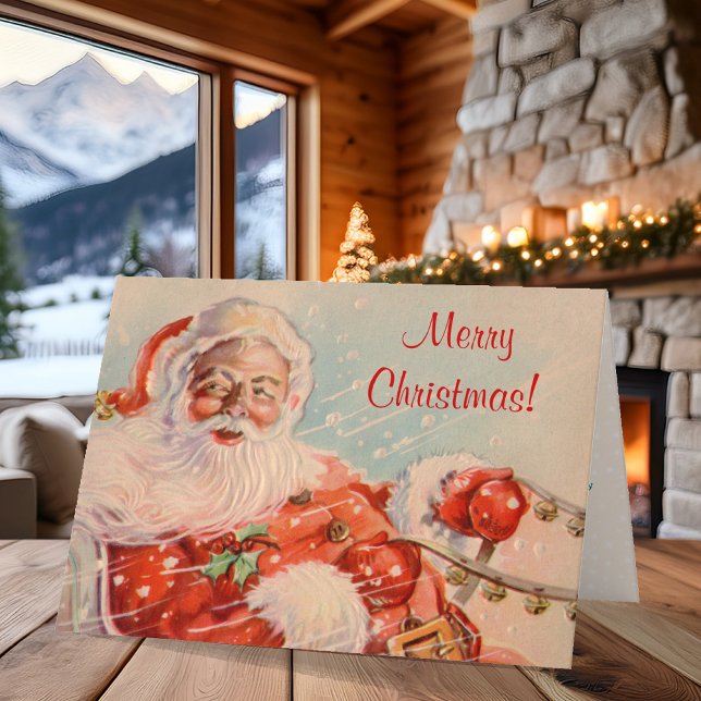 Cartes Pour Fêtes Annuelles Classic Santa Claus Sleigh Ride Christmas Card (This classic Santa Claus Christmas card will warm up anyone's day and room)