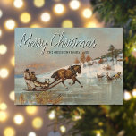 Cartes Pour Fêtes Annuelles Classic Vintage Winter Sleigh Ride Scene<br><div class="desc">Une belle carte de Noël avec la peinture de Axel Hjalmar Ender Visite de Noël. L'oeuvre représente un cheval tirant un traîneau avec un couple habillé chaleureusement glissant gracieusement à travers le paysage gelé. La neige couvre les champs, et l'air hivernal croustillant renforce l'ambiance festive. Ce moment d'hiver classique reflète...</div>