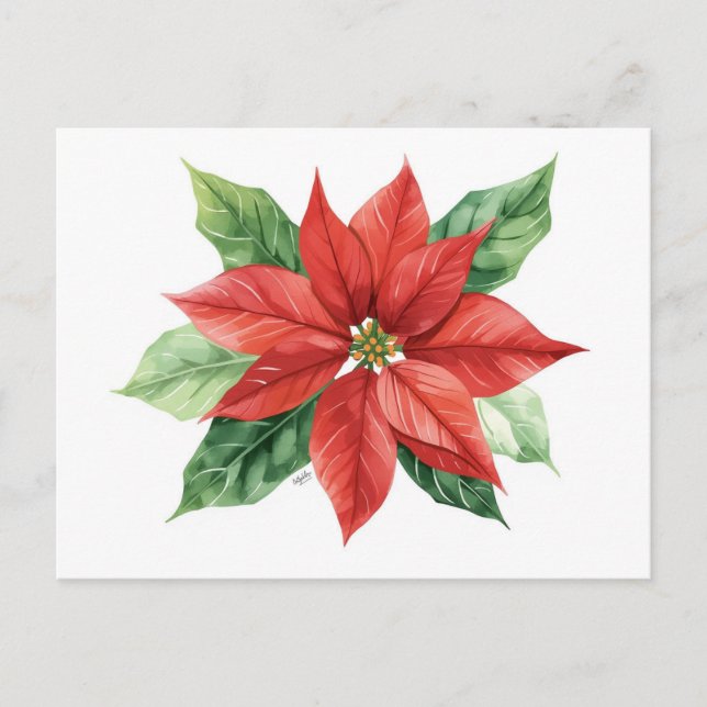 Cartes Pour Fêtes Annuelles Classic Watercolor Red Poinsettia Flower (Devant)