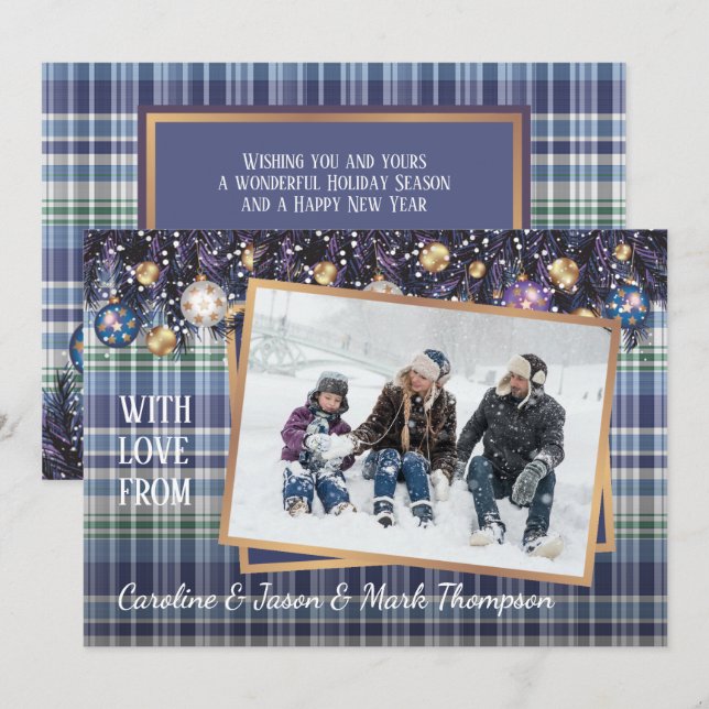 Cartes Pour Fêtes Annuelles Classique Amour Joyeuses Fêtes violet bleu Plaid (Devant / Derrière)