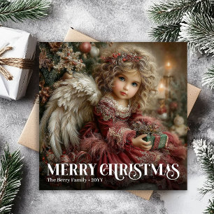 Cartes Pour Fêtes Annuelles Classique Ange victorien Noël Or Rouge Profond 