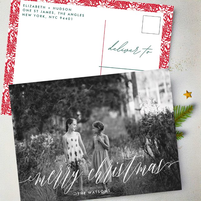 Cartes Pour Fêtes Annuelles Classique blanc Script Joyeux Noël Photo (Créateur téléchargé)