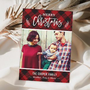 Cartes Pour Fêtes Annuelles Classique Buffle Rouge Plaid Joyeux Noël Photo