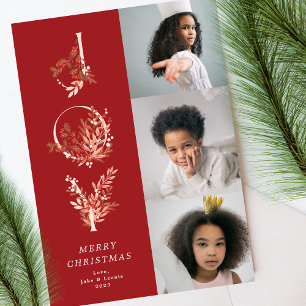 Cartes Pour Fêtes Annuelles Classique de Noël Rouge Feuillu Gras Collage Photo