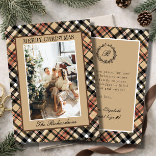 Cartes Pour Fêtes Annuelles Classique Marron à carreaux Mocha Monogramme Photo