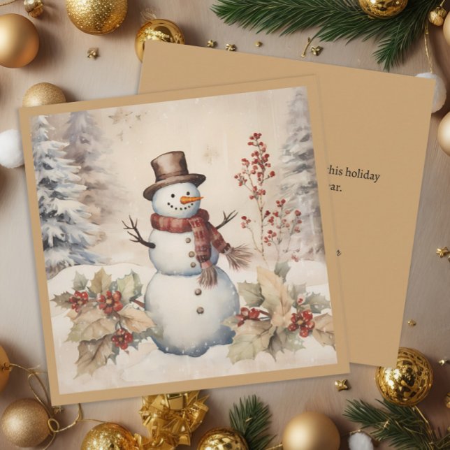 Cartes Pour Fêtes Annuelles Classique Noël Hiver Bonhomme de Neige Fête de Fin (Snowman Classic Vintage Winter Christmas Holiday)