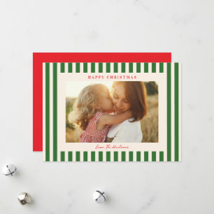 Cartes Pour Fêtes Annuelles Classique Photo de vacances de Noël à rayure verte