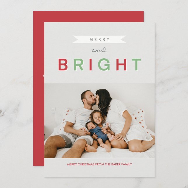 Cartes Pour Fêtes Annuelles Classique Photo Plate Joyeuse Et Lumineuse (Devant / Derrière)