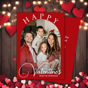 Cartes Pour Fêtes Annuelles Classique Rouge & Blanc Bonne photo de famille de 