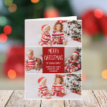 Cartes Pour Fêtes Annuelles Classique Rouge Noël Famille Photo Collage Plié<br><div class="desc">Cette jolie carte Joyeux Noël pliée moderne présente une mise en page classe de 5 photos de couple sur un bel arrière - plan rouge avec typographie blanche. Cette belle carte de vacances en photo de famille contient votre propre collage photographique entourant votre message et votre nom de famille.</div>