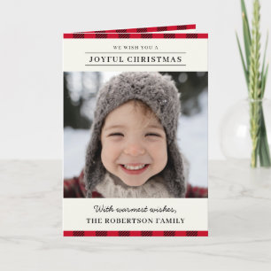 Cartes Pour Fêtes Annuelles Classique Rouge Plaid Joyeux Noël Famille Photos