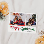 Cartes Pour Fêtes Annuelles Classique simple Joyeux Noël Deux photos<br><div class="desc">Célébrez la saison avec cette carte postale unique et classique Joyeux Noël avec deux photos de vacances avec une touche de charme vintage. Le design minimaliste présente une élégante palette de couleurs rouge et verte, évoquant l'esprit cosy de l'hiver. Son attrait moderne et ludique, associé à la formulation traditionnelle, crée...</div>